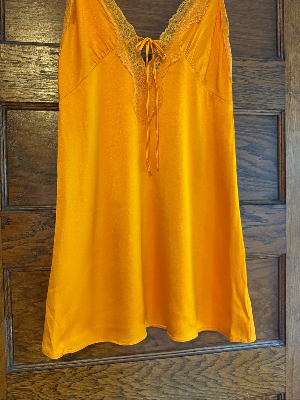 ZARA Orange Satin Silky Lace Trim Slip Dress Mini Dress Bold Bright Front Tie M - Picture 6 of 9